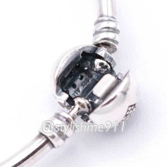 Authentic Pandora Moments Silver Bangle, Heart of Winter Clasp - 596404CZ - Picture 5 of 15
